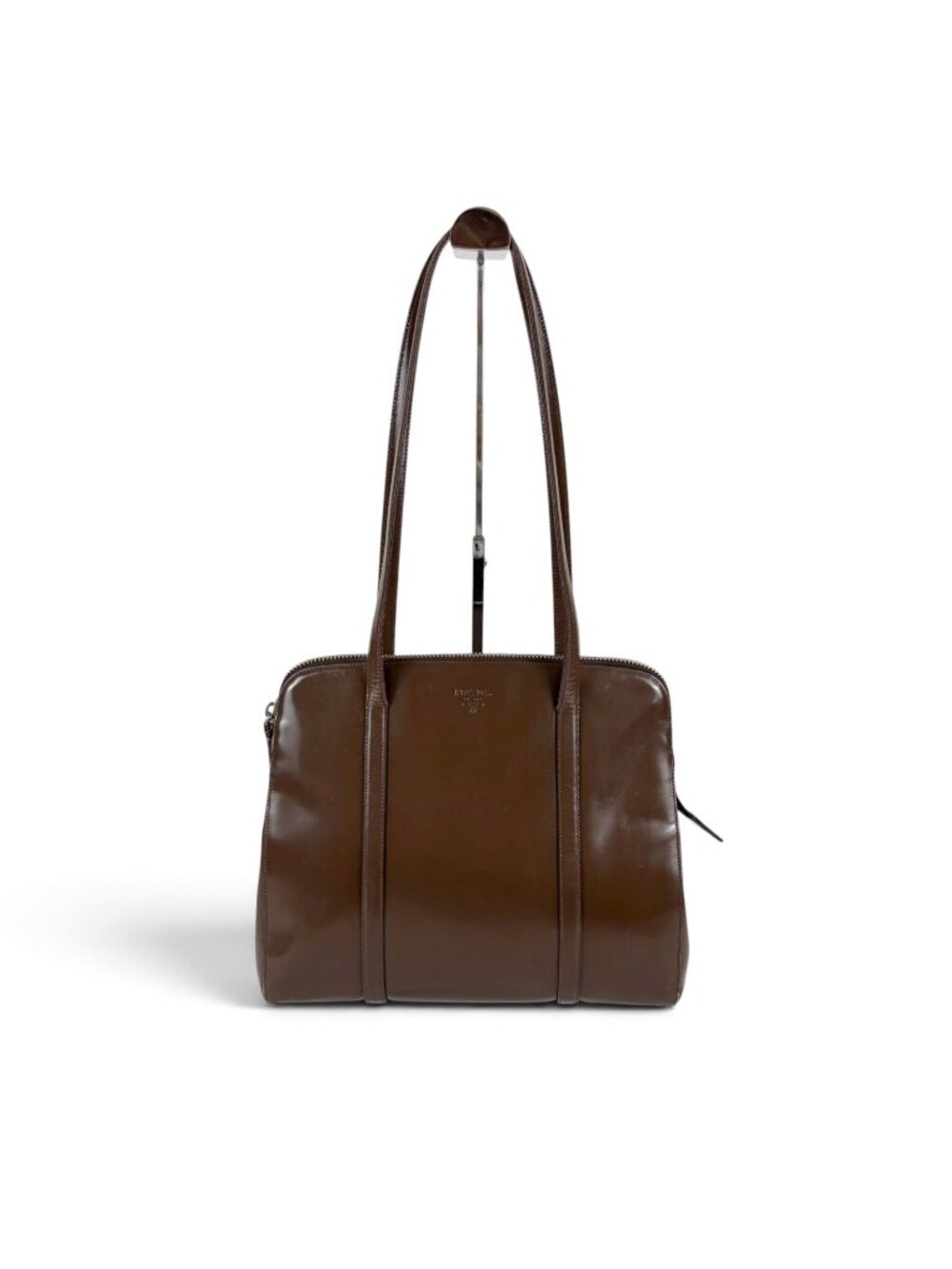 Prada Mirror Calf Leather Tote Calfskin Brown